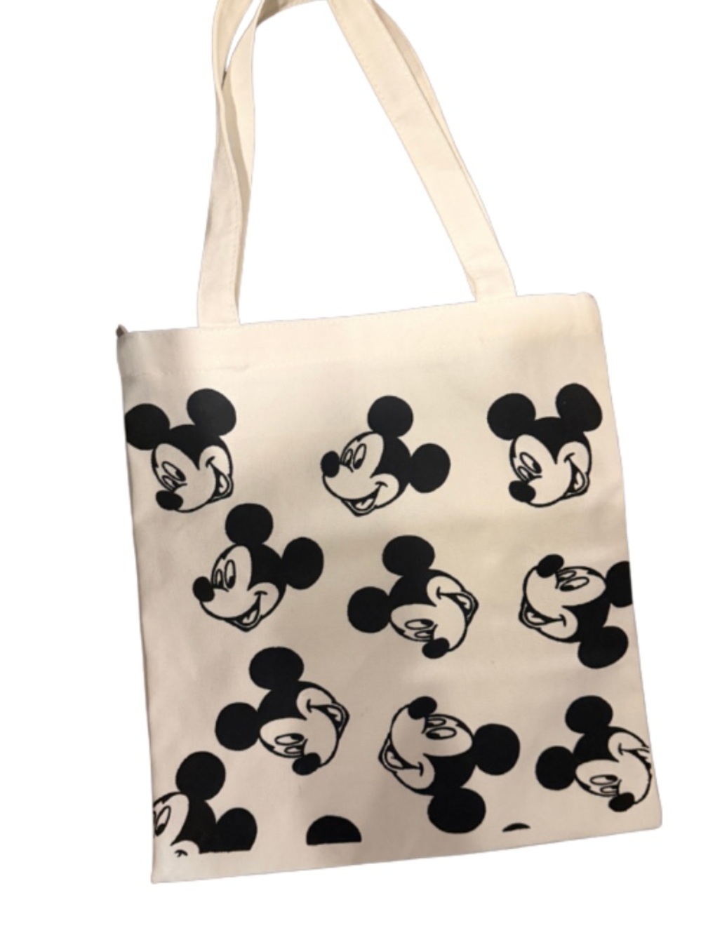 Canvas Tote Bag with Black Cartoon Head Print - White - Picture 1 of 2